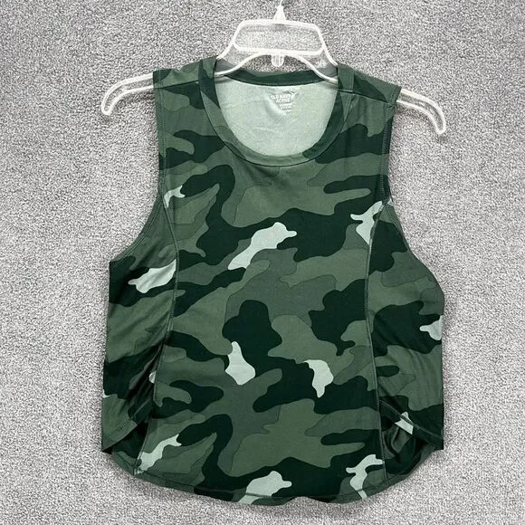 Old navy Top Girls XL (14-16) Youth crop Tank camo green active scoop‎ neck
