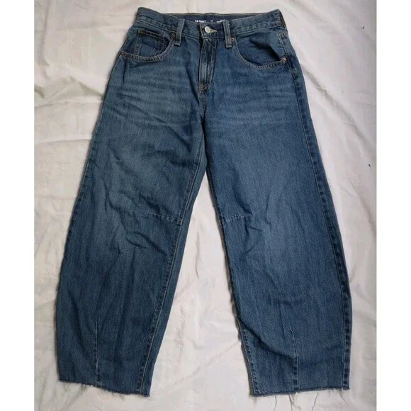 Old Navy Barrel Leg Jeans Adjustable Waist Boho Preppy Girls Size 14