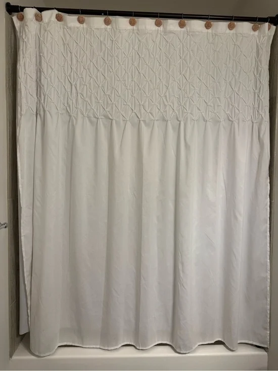 White Smocked Shower Curtain