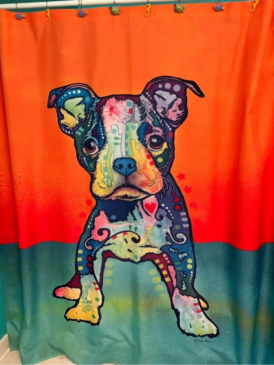Dean Russo Boston Terrier/Frenchie  Multicolor Art Shower Curtain