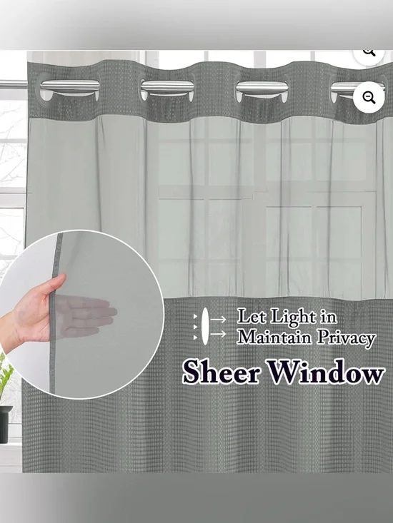 Final Offer Hookless Sheer Window Shower Curtain w/ Snap In Liner 70x60 Gray