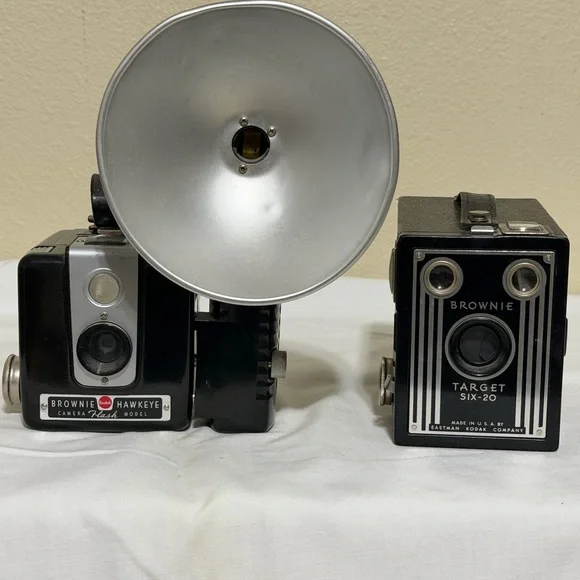 Antique Kodak Hawkeye and Target Six-20 Black Cameras - Decorative Purposes Only