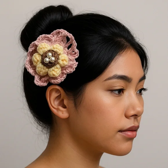 Hand Crafted Hair Pink Crochet 4