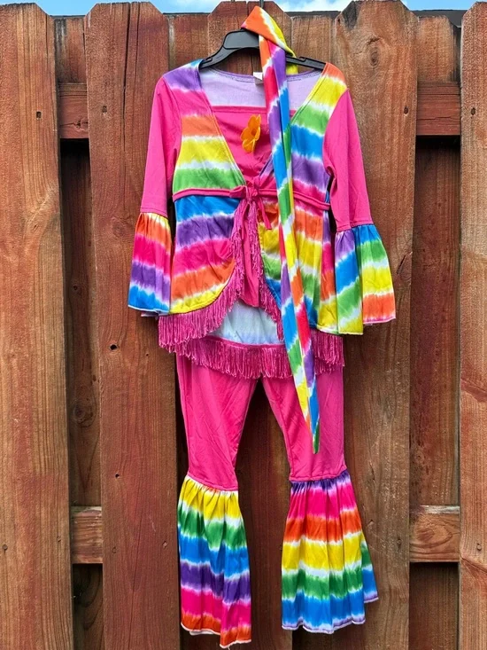Unbranded Kids Rainbow Tie-Dye Pink Hippie Costume Size S (4/6)