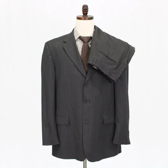 Pronto Uomo 48L 38x31 Brown Striped 3-Button Suit R482