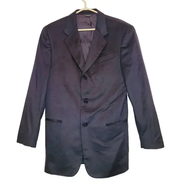 Donna Karan mens black 100% cashmere three button blazer jacket size 40 Long