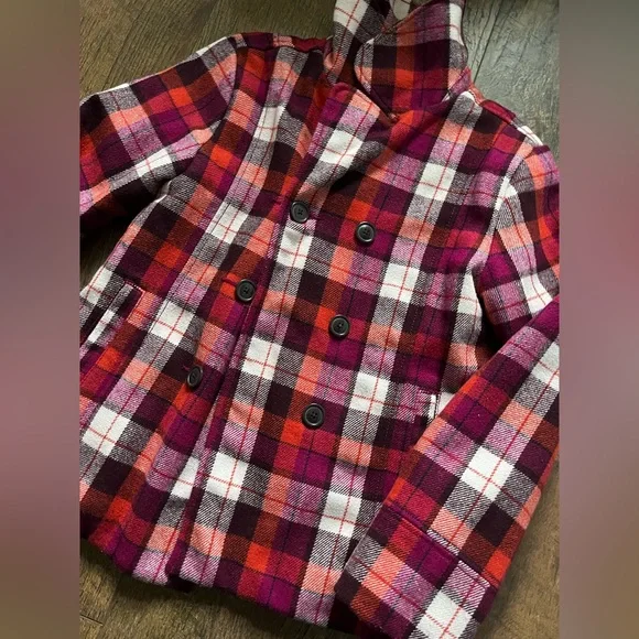Old Navy plaid peacoat jacket girls size large‎
