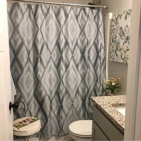 CROSCILL LUXURY SHOWER CURTAIN Echo slate gray geometric print NWOT