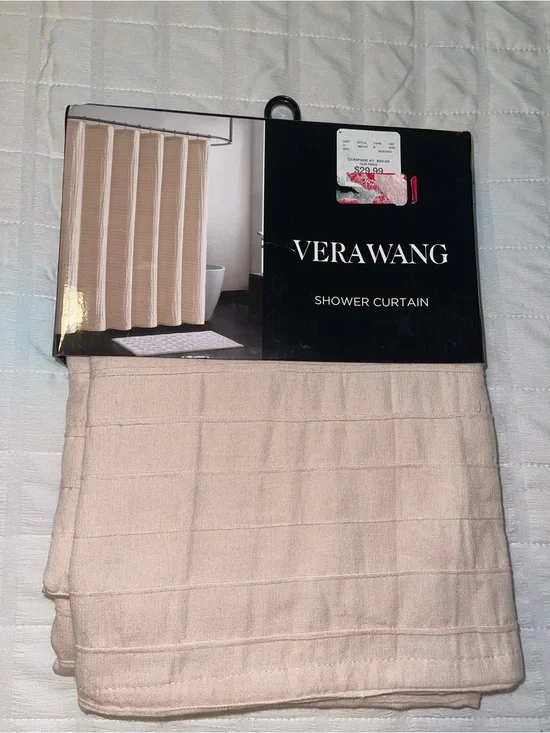 Vera Wang Beige Textured Stripe Shower Curtain