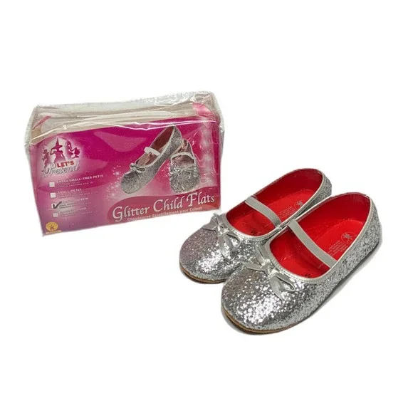 Rubie's Childs Girls Silver Glitter Costume Dress Up Flats Size Medium 13-1