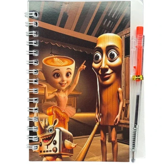 Cute Brainrot Meme Coffee‎ Cup Toaster Rhino Notepad Spiral Bound With Pen-New