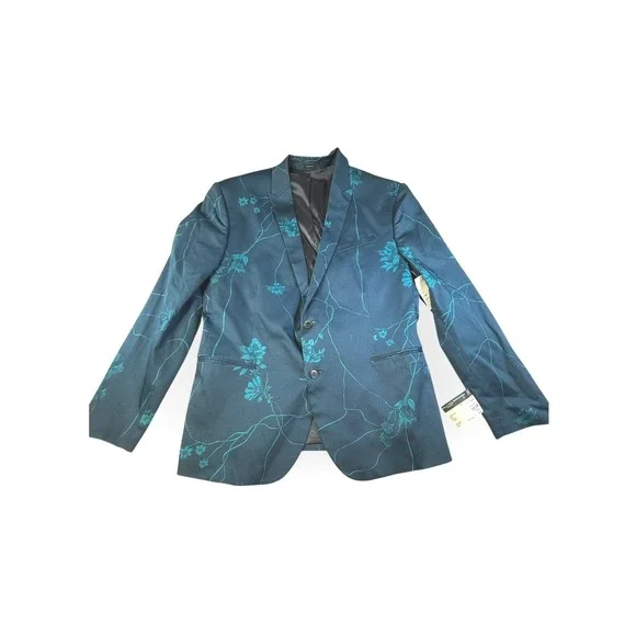 NWT J Ferrar Slim Fit Teal Marble Floral Blazer Jacket Mens 46 REG