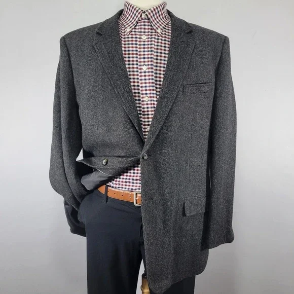 Merona Men's Tweed Sport‎ Coat Blazer Two Button Gray Herringbone Wool Blend 48R