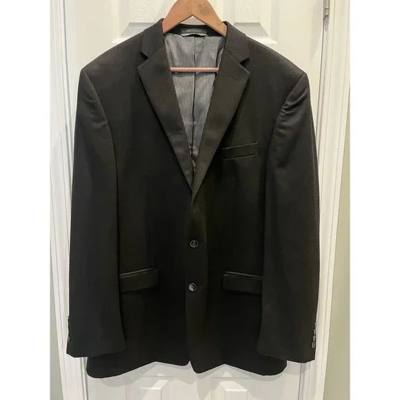 Calvin Klein‎ Mens 44L Onyx Black 100% Cashmere Blazer Sport Coat 2 Button