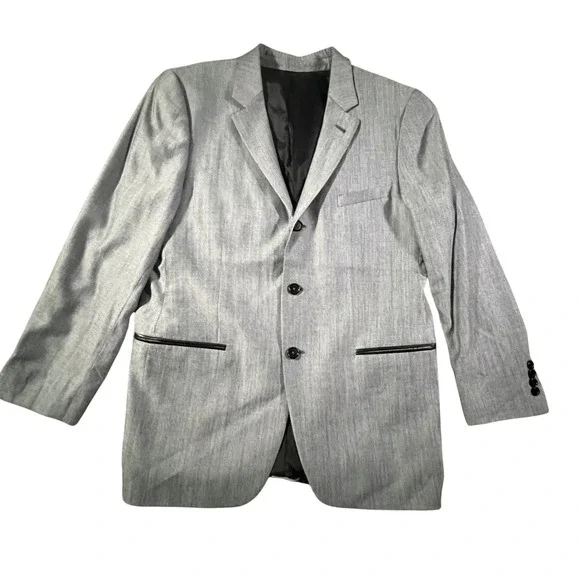 John Varvatos USA Zeppelin Blazer Mens 44R Grey Herringbone Wool Blend 3-Button