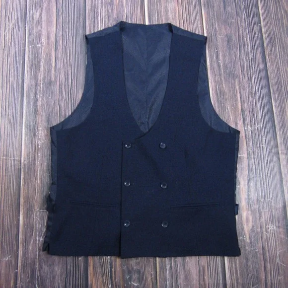 Suit Vest Mens 38 Blue Solid Polyester Stretch 3 Piece Formal Waistcoat