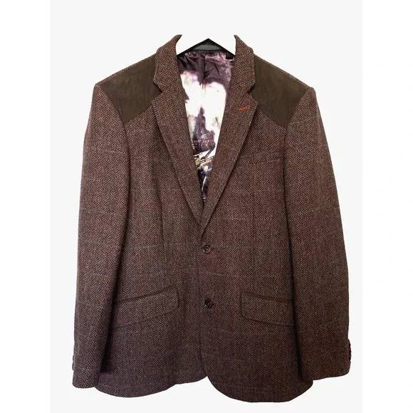 Ted Baker London Mens 100% Wool Tweed Blazer Jacket Size 3 US 38 Brown