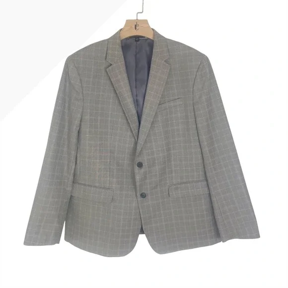 Banana Republic Mens Slim Fit Cotton Blend Sport Coat Jacket Gray Plaid 46R