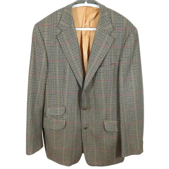Vintage BROOK TAVERNER 42L Saxony Supreme Wool Houndstooth Blazer Sport Coat