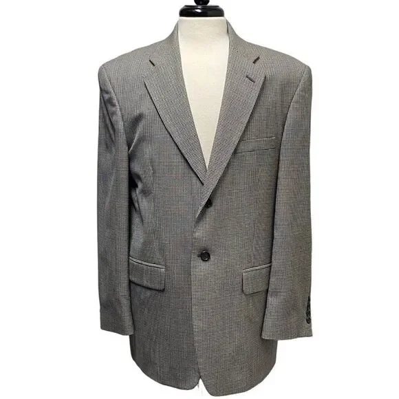 Stafford Blazer Mens 40R Gray Houndstooth Wool 2 Two Button Sport Coat