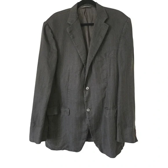 Canali Mens Brown Pinstripe 100%‎ Linen Blazer Sport Coat Italy EU 56 8L