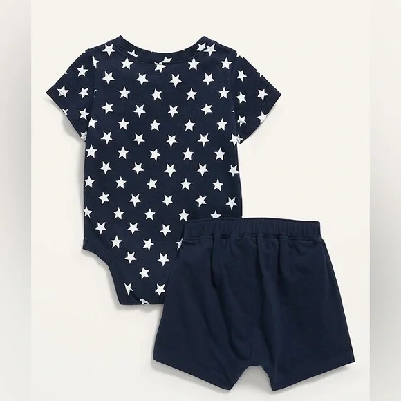 Old Navy 🇺🇸 Americana Stars Unisex 2-Piece Bodysuit and Shorts Set | 6-12M