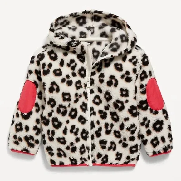 Old Navy Toddler Girls Leopard Printed Sherpa Zip-Front Hooded Jacket, Size 4T