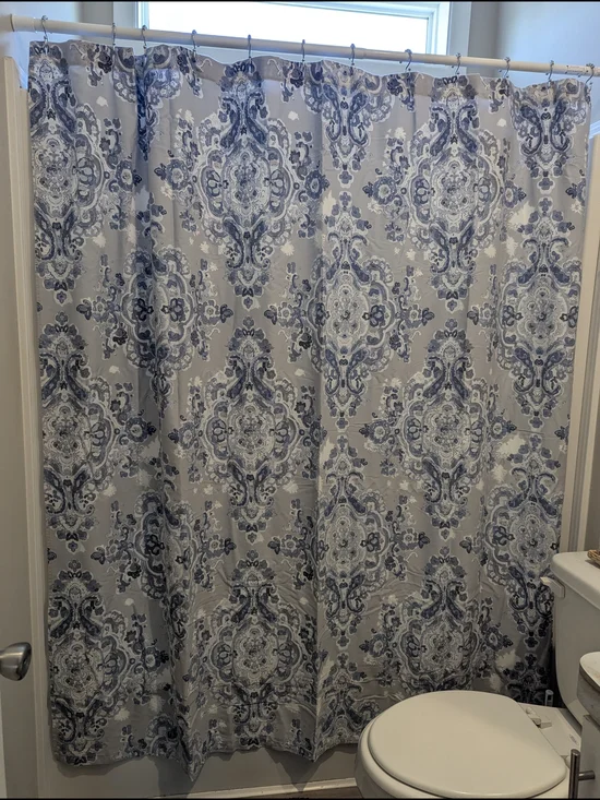 Blue Damask Shower Curtain in Gray and Navy - Classic Bathroom Look