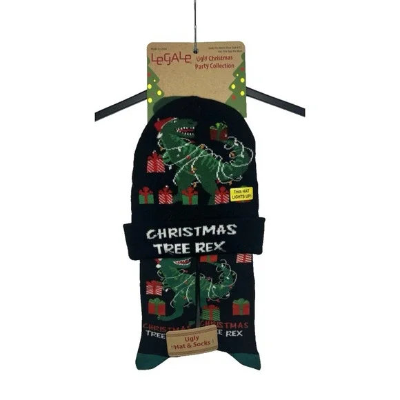 LeGale‎ Ugly Christmas Party Collection Christmas Tree Rex Lighted Hat/Socks-