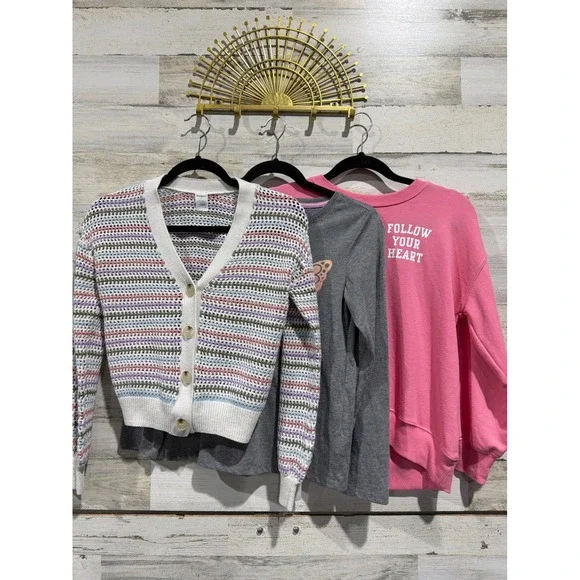 Old Navy Epic Threads Thereabouts Girls L 10-12 Bundle Pink Grey Top Cardigan