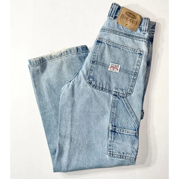 Vintage Old Navy Painters Jeans Boys 12 Carpenter Light Wash Wide Leg Denim 90s