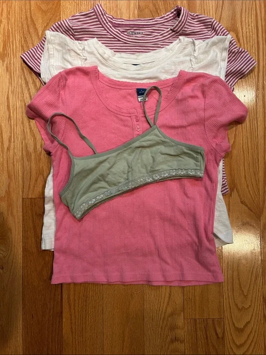 Old Navy Girls Short Sleeve Bundle and Olive Bralette Layer