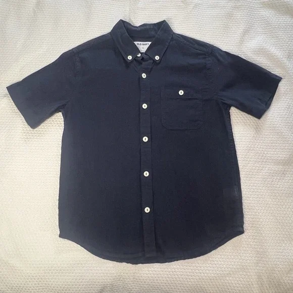Old Navy‎ Boys Size 8 Medium Navy Button Down Short Sleeve Shirt Pocket Collared