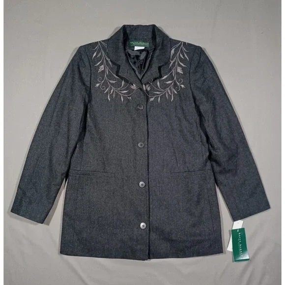 Harve Bernard Jacket Womens 6 Gray Embroidered‎ Wool Blend Blazer New