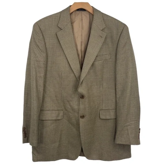 Lauren Ralph Lauren Sports Coat Blazer Jacket Men Size 44L Houndstooth Silk Wool