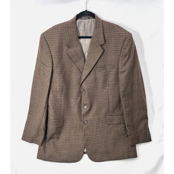 40 Savile Row Blazer Men 48 Long Brown Houndstooth 100% Wool 3 Button No Vent