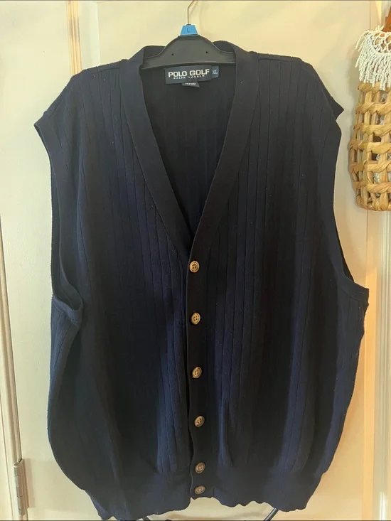 Vintage Ralph Lauren Polo Golf Navy Ribbed Knit Sweater Vest