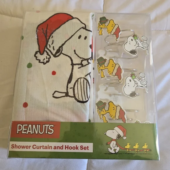 Peanuts Holiday Shower Curtain and Hook Set - Red, Green, White