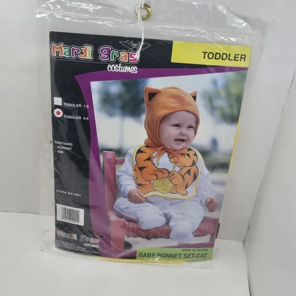 Vintage 1998 Mardi Grad Costumes Toddler Baby Bonnet Set Cat Size Toddler 3-4