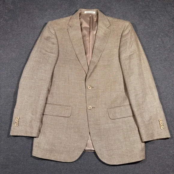 Joseph Abboud Blazer Men 39R Tan Linen Wool Summer Blend Fabric Tailored Fit