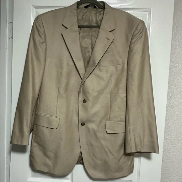 JOS A BANK SILK BLEND SIGNATURE COLLECTION KHAKI TAN BLAZER JACKET