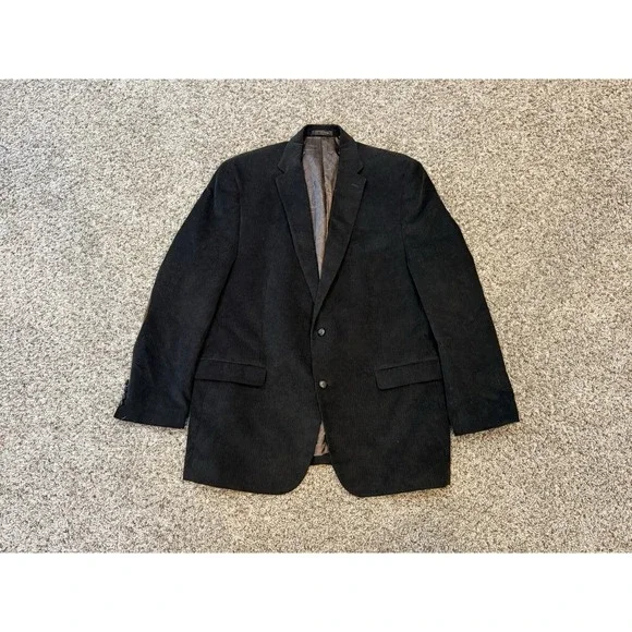 Lauren Ralph Lauren Blazer Mens 46L Black Corduroy Elbow Patch Jacket