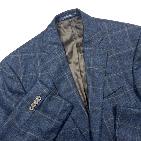 Cremieux Loro Piana Wool Blazer Sport Coat Mens 40L Blue Windowpane *Flaw