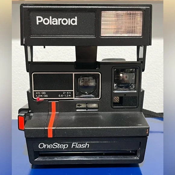 Polaroid One Step Flash Instant Camera Vintage 80s 90s Black Strap Photography