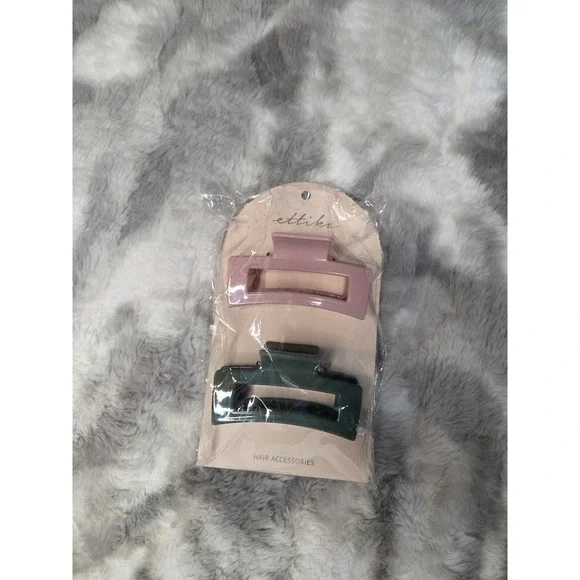 Ettika 2 Piece Hair Claw Clip Set HR345 Pink Green Matte Rectangular Accessory