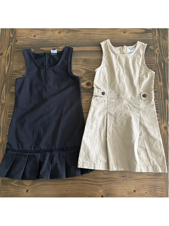 Girls School Uniform Dress Lot Old Navy French Toast Jumper Black Beige M