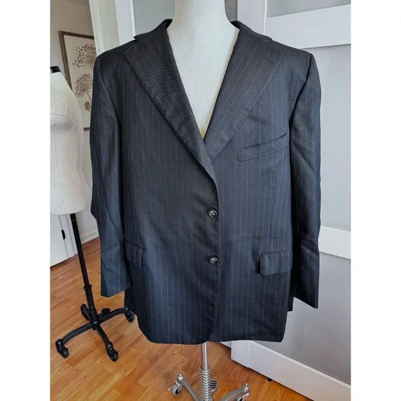 Vintage Lou Myles Black Stripe Sport Coat Blazer Suit Jacket Sz‎ 54 Union Made