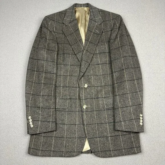 Vintage Austin Reed Of Regent Street Blazer Brown Plaid HBT Sport Coat 4 Button