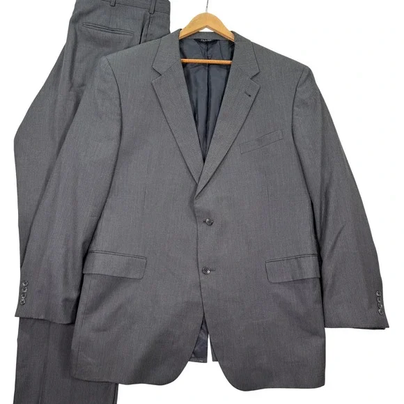 Jos A Bank Signature Collection Mens 48XL Gray Pinstripe Wool Silk Suit 38x36