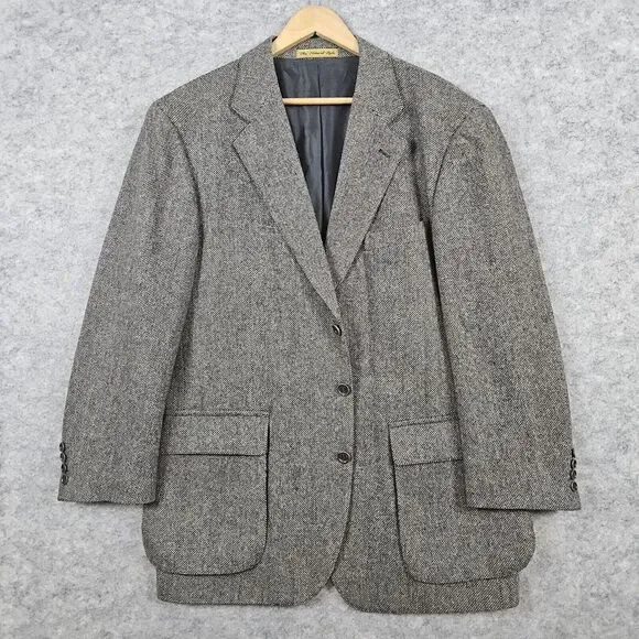 Nordstrom Natural‎ Style Men's Blazer Size 46 Gray Harris Tweed Large Tall